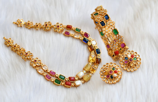 Matte finish navarathna stone double layer necklace set with bangles