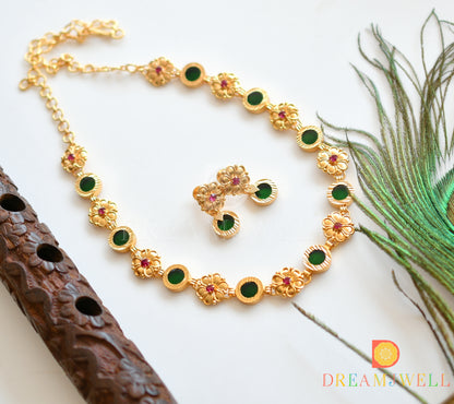 Gold tone Kerala style round flower designer necklace set