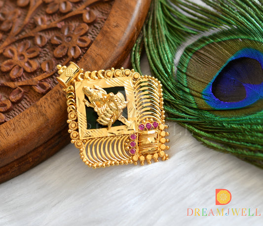 Gold tone pink stone green Lakshmi Kerala style pendant dj-37900