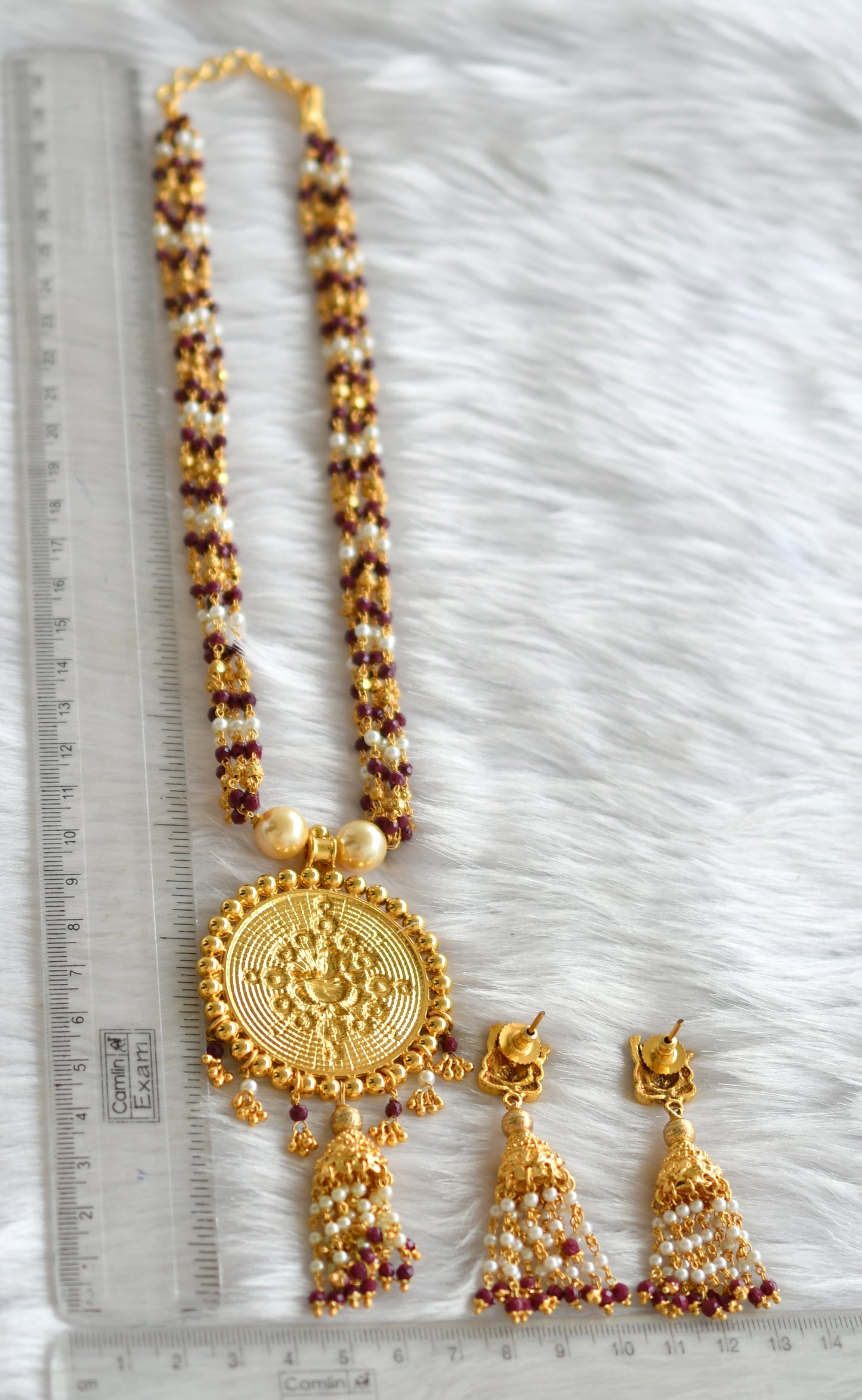 Antique maroon-pearl Ganesha chain/necklace set dj-16121