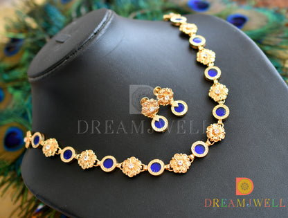 Gold tone Kerala style round flower designer necklace set