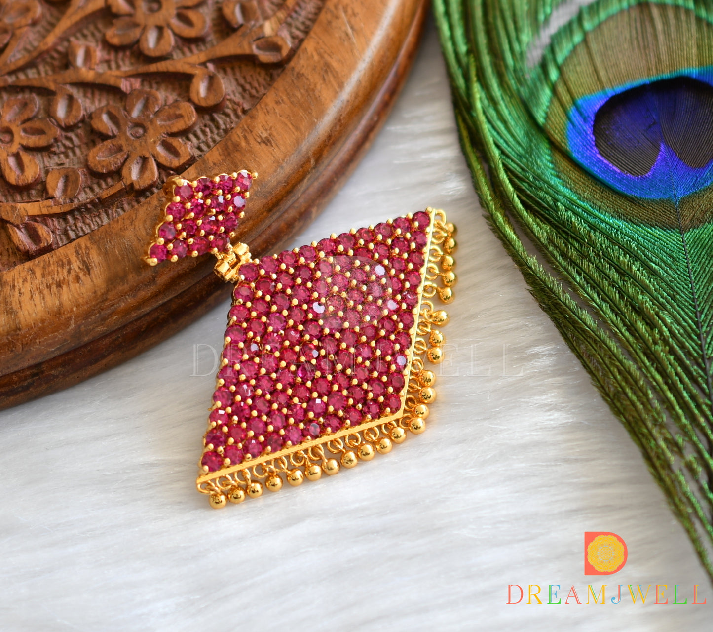 Gold tone kerala style pink pathakkam pendant dj-37902