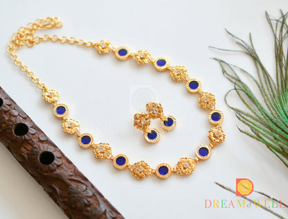 Gold tone Kerala style round flower designer necklace set