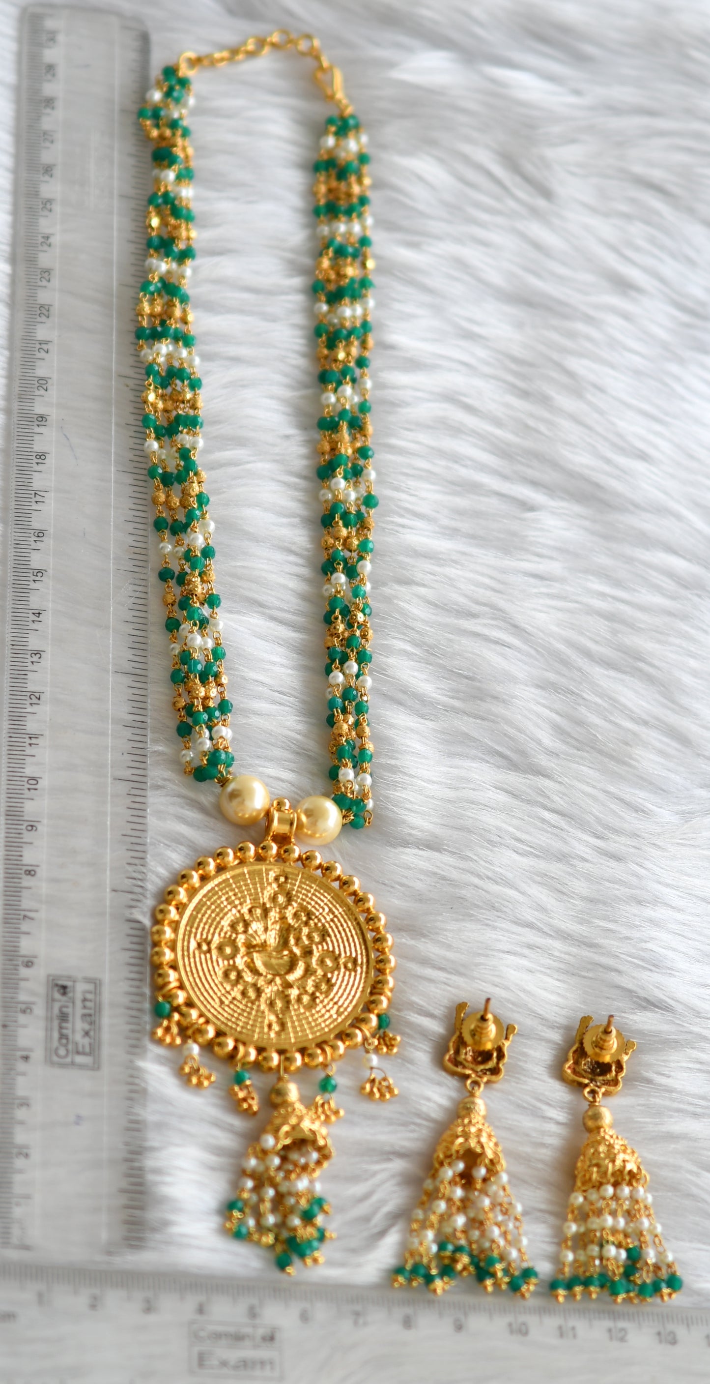 Antique green-pearl Ganesha chain/necklace set dj-16120