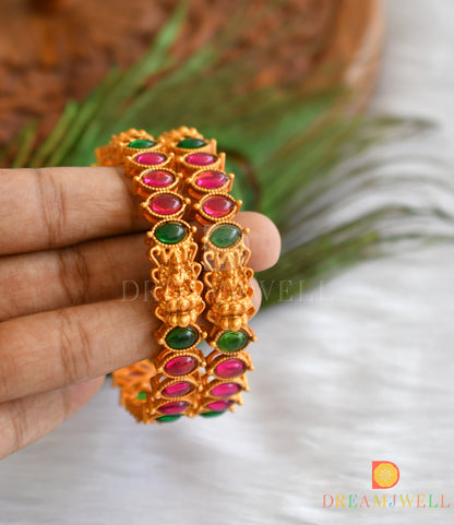 Matte finish kemp-green Lakshmi set of 2 Bnagles (2.4) dj-37905