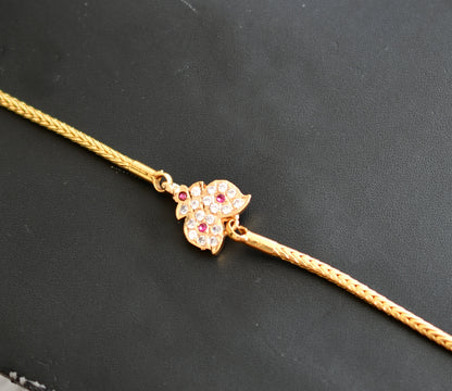 Gold tone ruby-white mango mugappu chain dj-40159