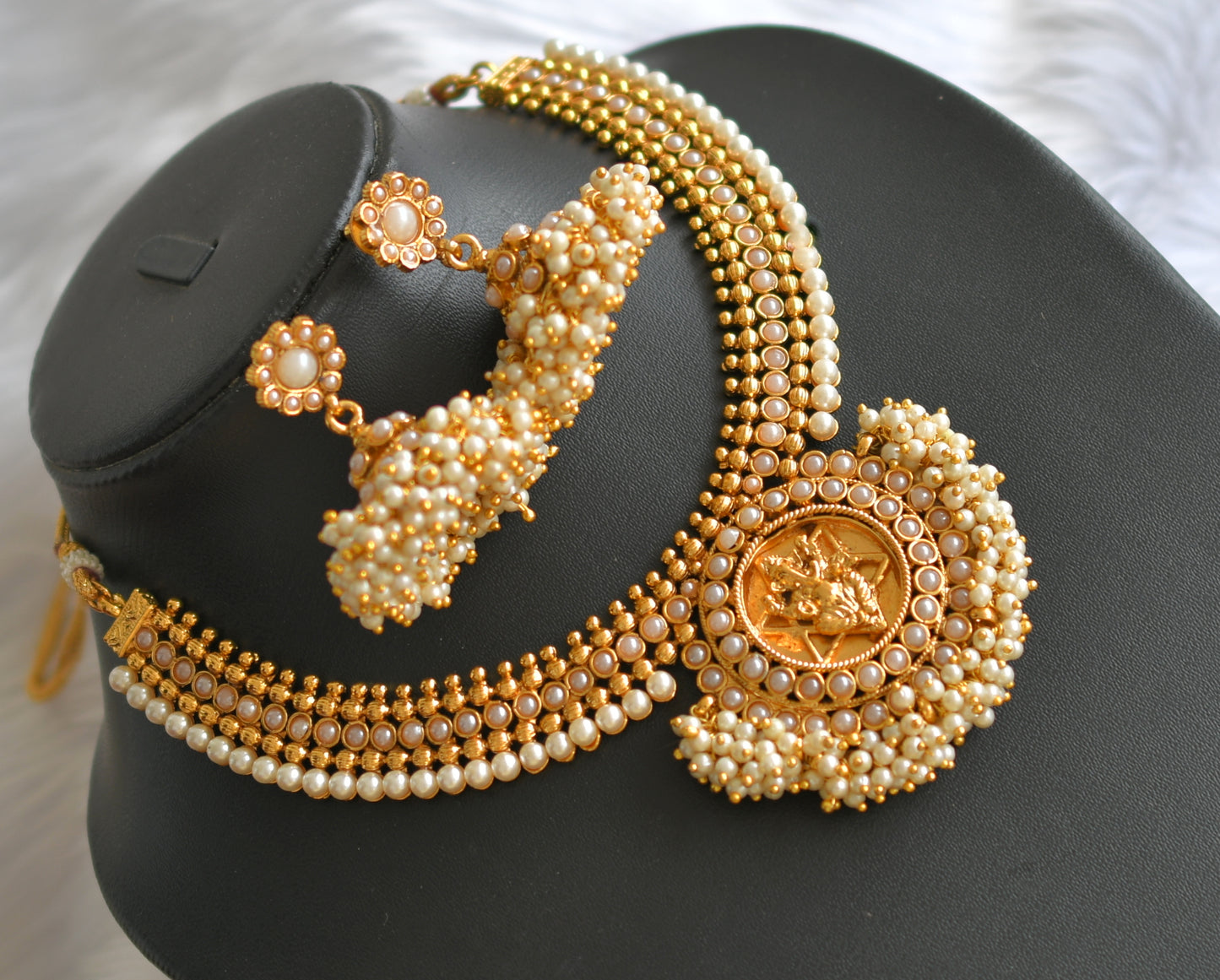 Antique pearl cluster Ganesha necklace set dj-17549