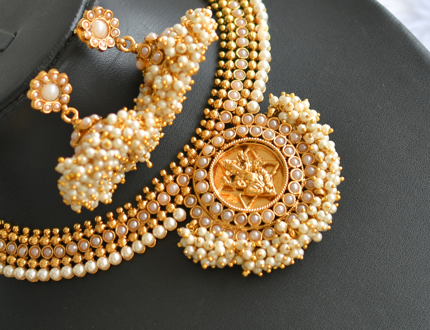 Antique pearl cluster Ganesha necklace set dj-17549