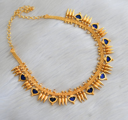 Gold tone blue palakka Kerala style mulla mottu necklace dj-41156