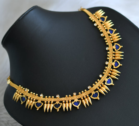 Gold tone blue palakka Kerala style mulla mottu necklace dj-41156