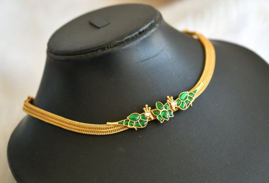 Gold tone green peacock-Lotus Jadau necklace dj-39478