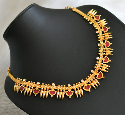 Gold tone red palakka Kerala style mulla mottu necklace dj-41157