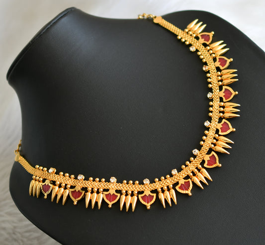 Gold tone red palakka Kerala style mulla mottu necklace dj-41157