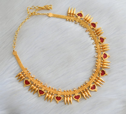 Gold tone red palakka Kerala style mulla mottu necklace dj-41157