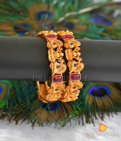 Matte finish square kemp-green stone Lakshmi-Peacock set of 2 Bangles (2.8) dj-37914