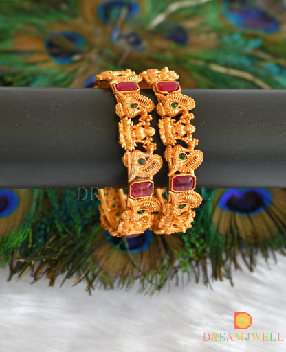 Matte finish square kemp-green stone Lakshmi-Peacock set of 2 Bangles (2.4) dj-37912