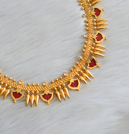 Gold tone red palakka Kerala style mulla mottu necklace dj-41157