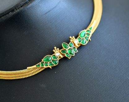 Gold tone green peacock-Lotus Jadau necklace dj-39478