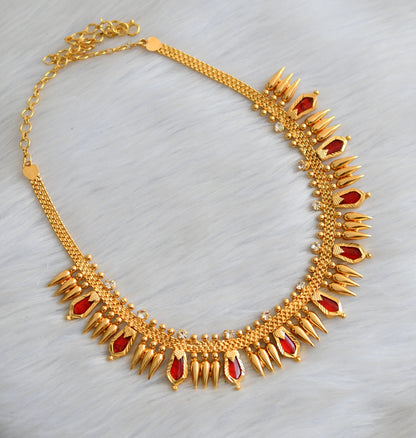 Gold tone red nagapadam Kerala style mulla mottu necklace set dj-41158
