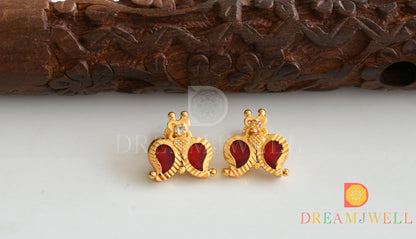 Gold tone mango red Kerala style Earrings and pendant with chain dj-37192