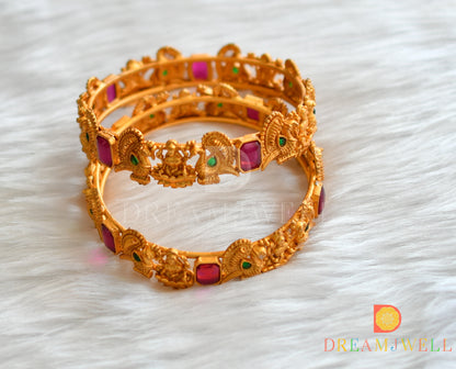 Matte finish square kemp-green stone Lakshmi-Peacock set of 2 Bangles (2.4) dj-37912