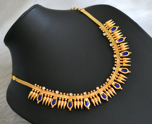 Gold tone blue nagapadam Kerala style mulla mottu necklace set dj-41159