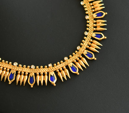 Gold tone blue nagapadam Kerala style mulla mottu necklace set dj-41159