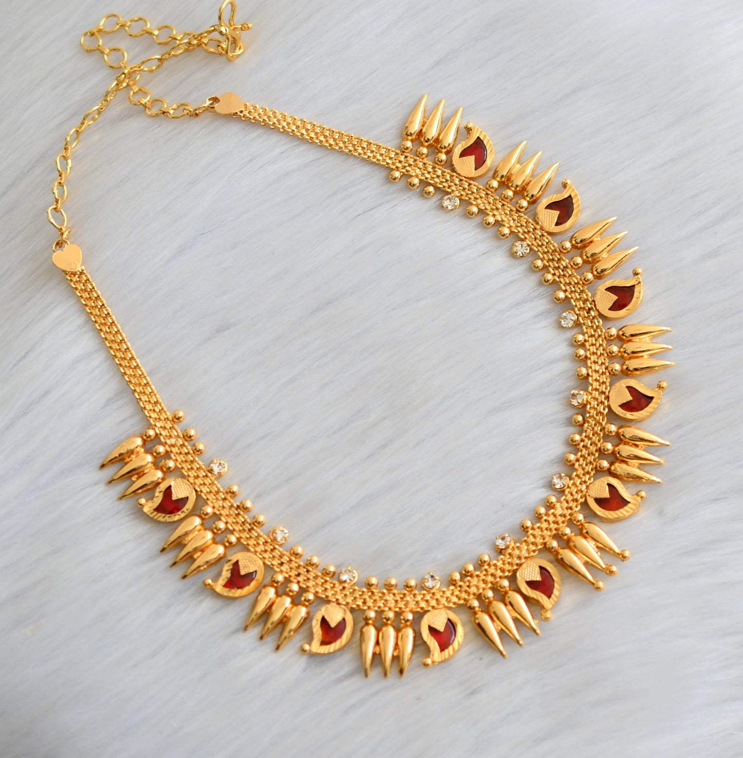 Gold tone red mango Kerala style mulla mottu Necklace dj-41160