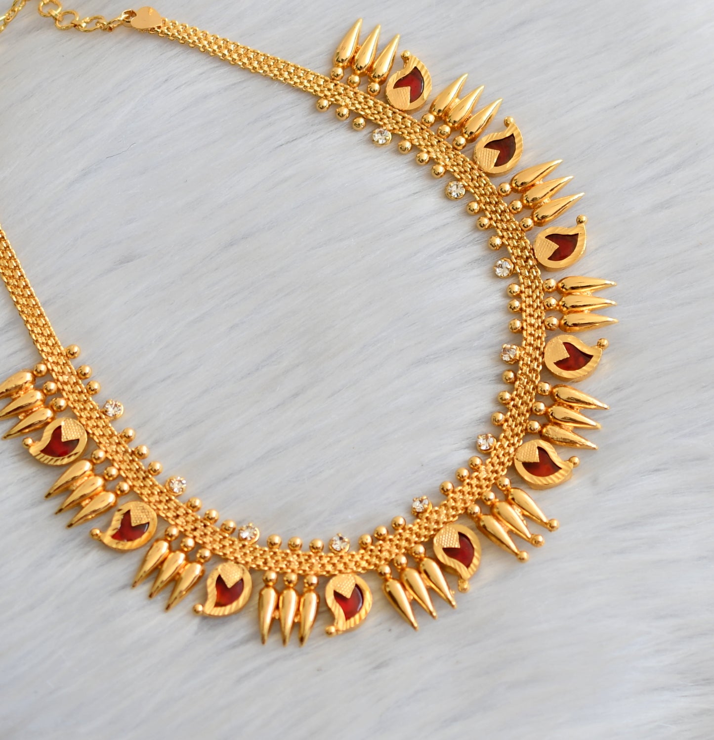 Gold tone red mango Kerala style mulla mottu Necklace dj-41160