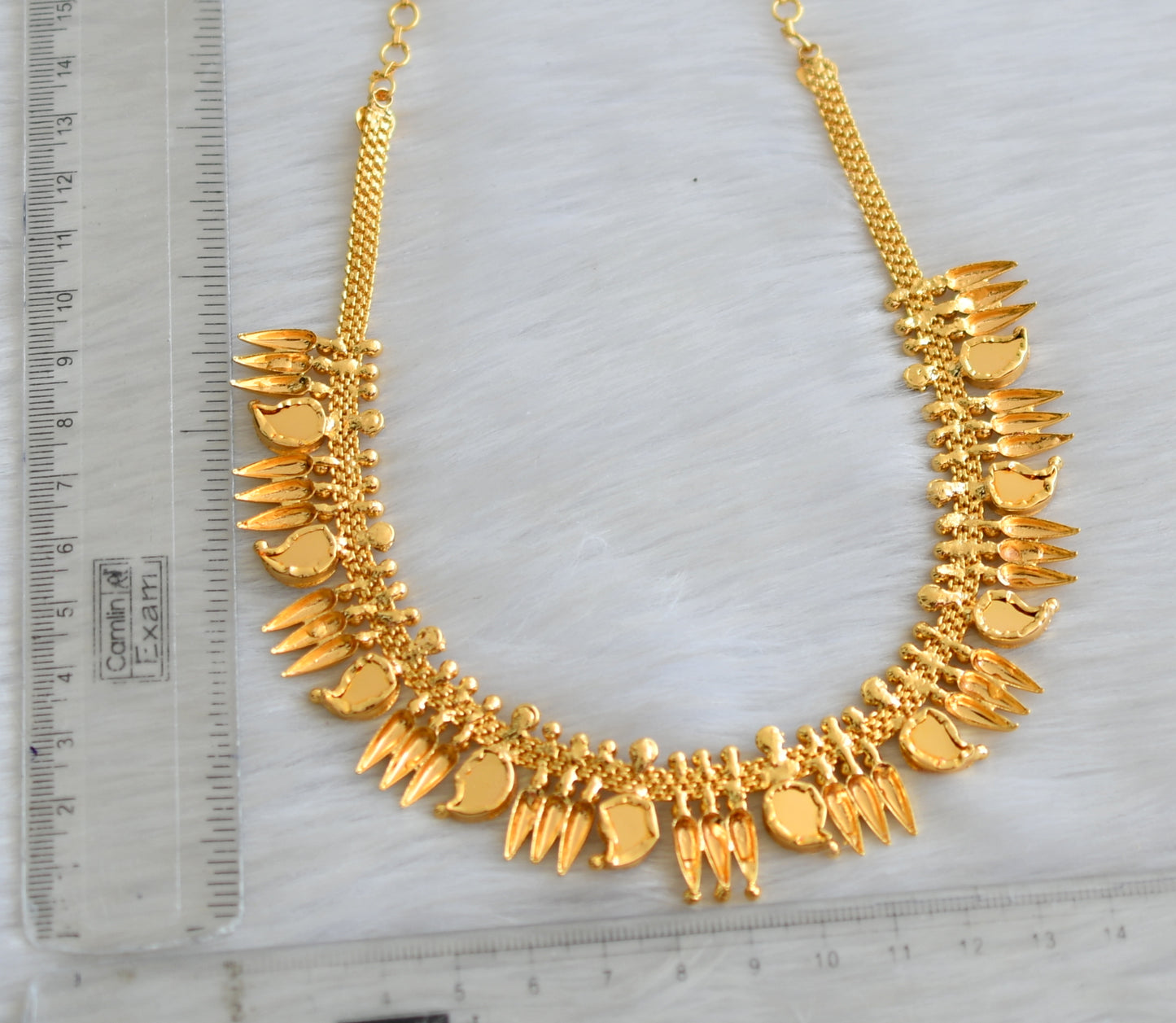 Gold tone red mango Kerala style mulla mottu Necklace dj-41160