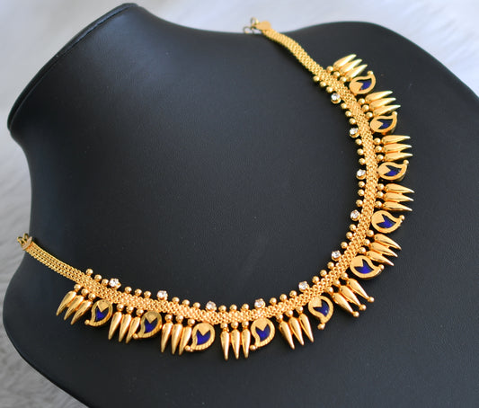 Gold tone blue mango Kerala style mulla mottu Necklace dj-41161