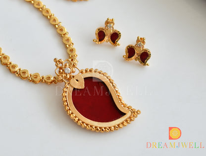 Gold tone Red mango Kerala style Earrings and pendant with chain dj-37193