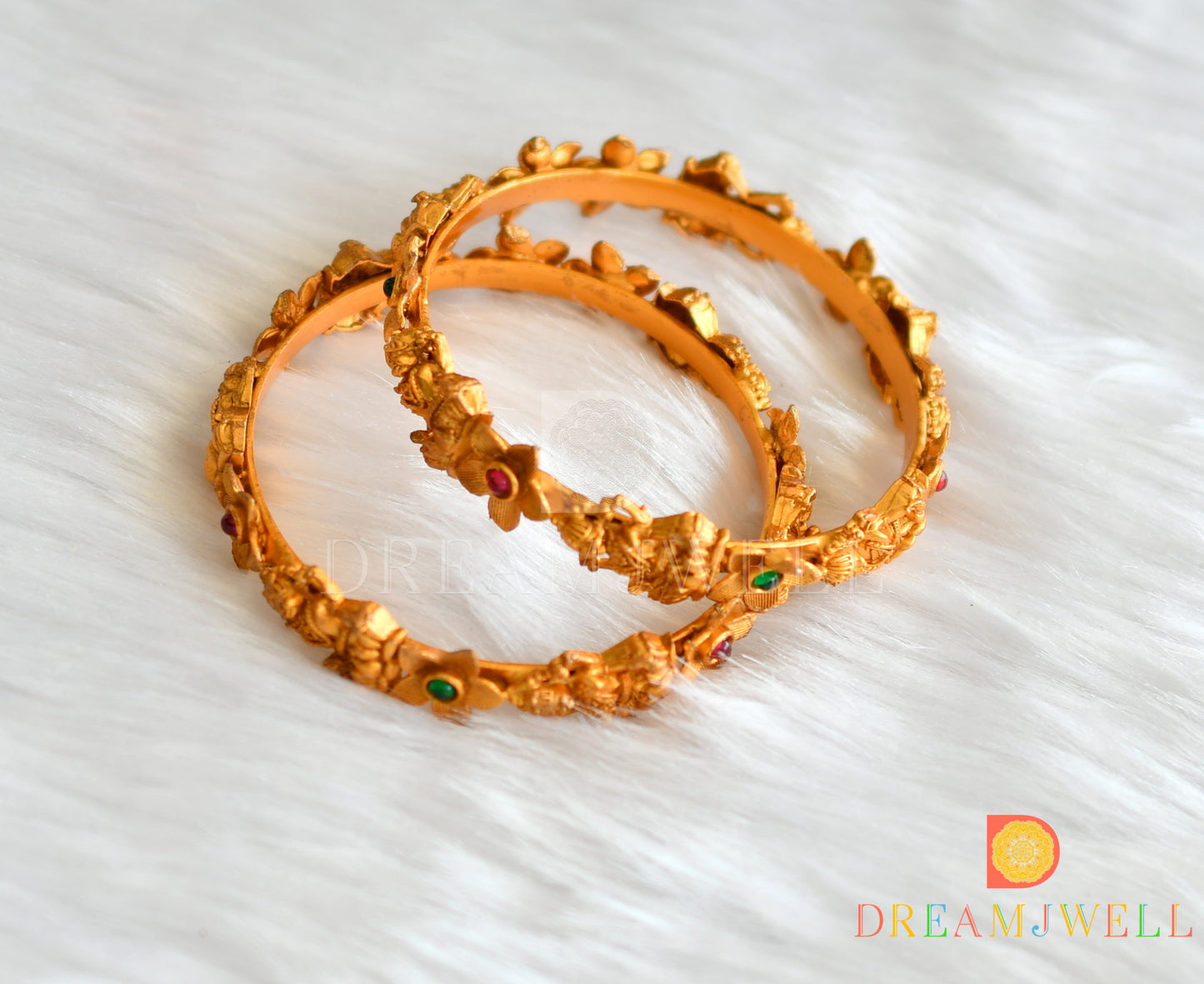 Matte finish kemp-green flower-Lakshmi set of 2 Bangles (2.6) dj-37919