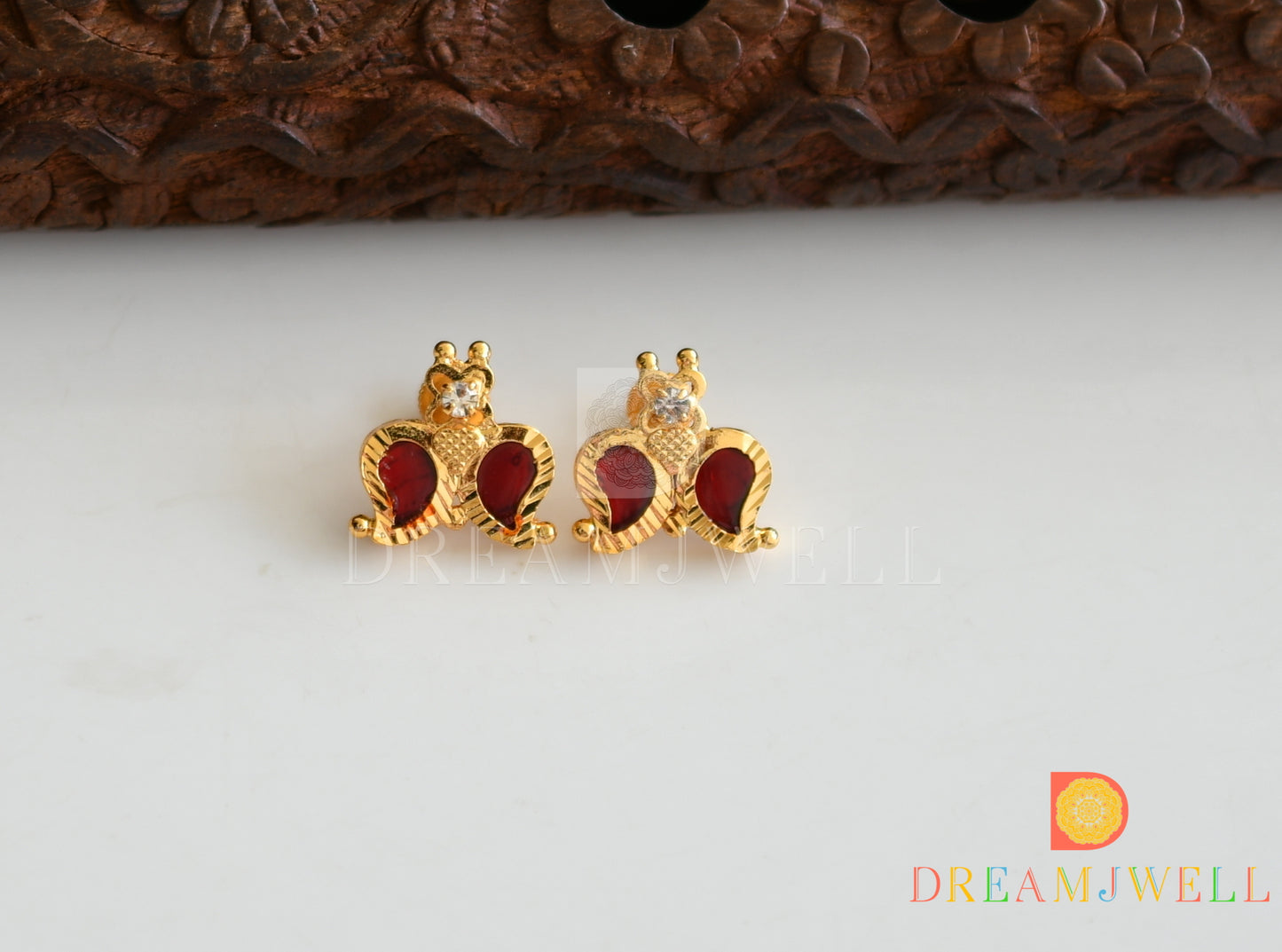 Gold tone Red mango Kerala style Earrings and pendant with chain dj-37193