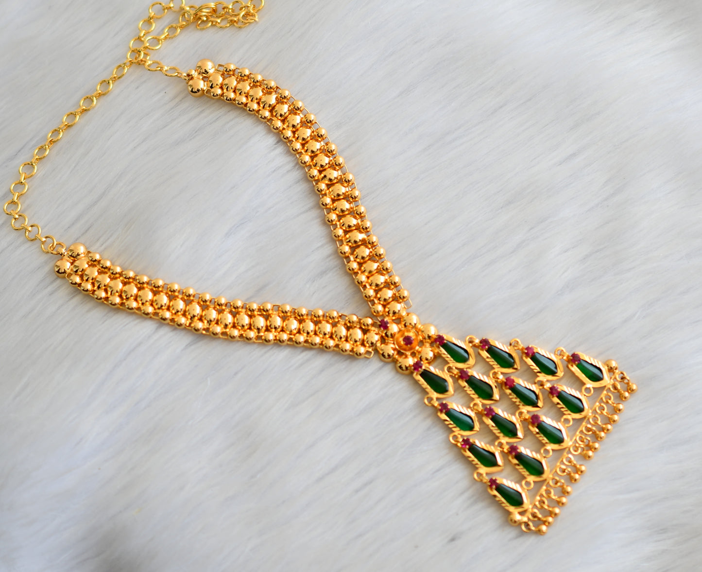 Gold tone pink stone green nagapadam Keala style necklace dj-41154