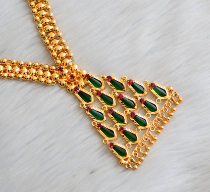 Gold tone pink stone green nagapadam Keala style necklace dj-41154