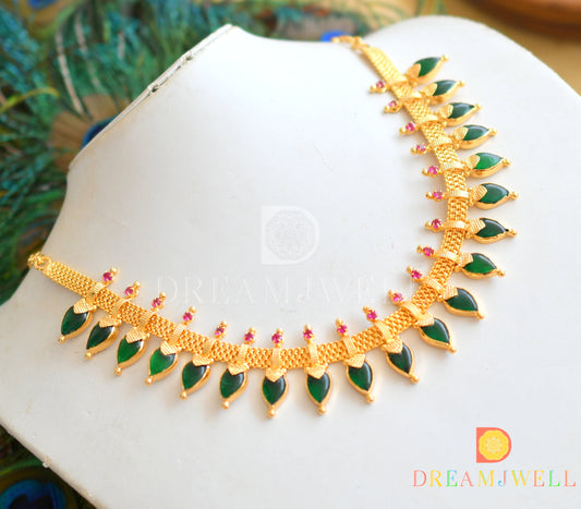 Gold tone pink-green gopi shape Kerala style necklace dj-36394