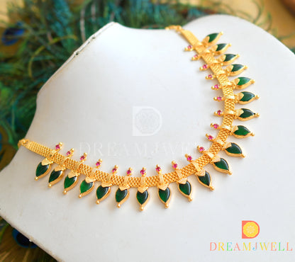 Gold tone pink-green gopi shape Kerala style necklace dj-36394