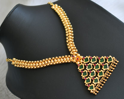 Gold tone pink stone green palakka Kerala style necklace dj-41155