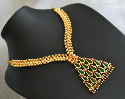 Gold tone pink stone green nagapadam Keala style necklace dj-41154