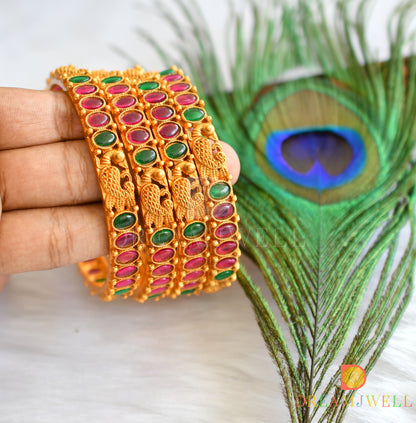 Matte finish kemp-green peacock set of 4 Bangles (2.6) dj-37923
