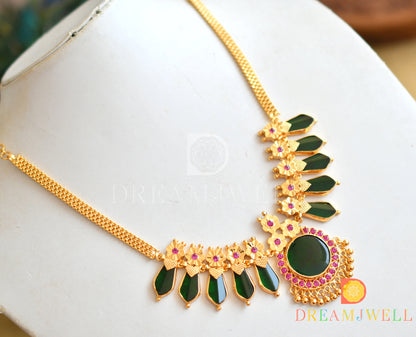 Gold tone AD stone green nagapadam Kerala style necklace dj-36396