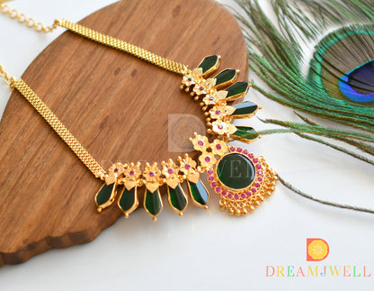 Gold tone AD stone green nagapadam Kerala style necklace dj-36396