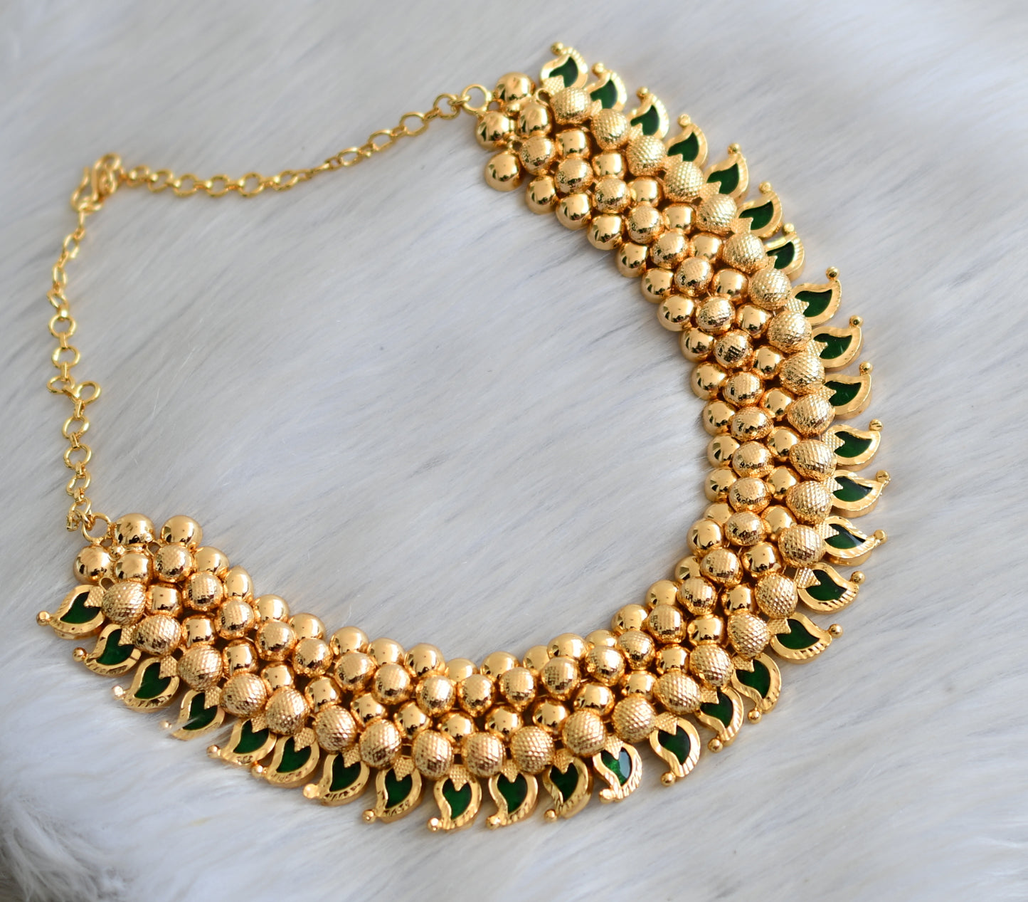 Gold tone green mango Kerala style necklace dj-41153