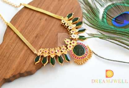 Gold tone AD stone green nagapadam Kerala style necklace dj-36396