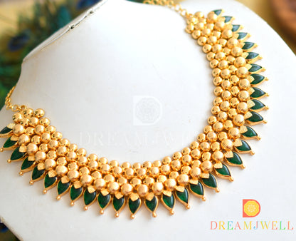 Gold replica Gopi shape green Kerala style necklace dj-36397