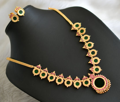 Gold tone pink-green round Kerala style necklace set dj-41165