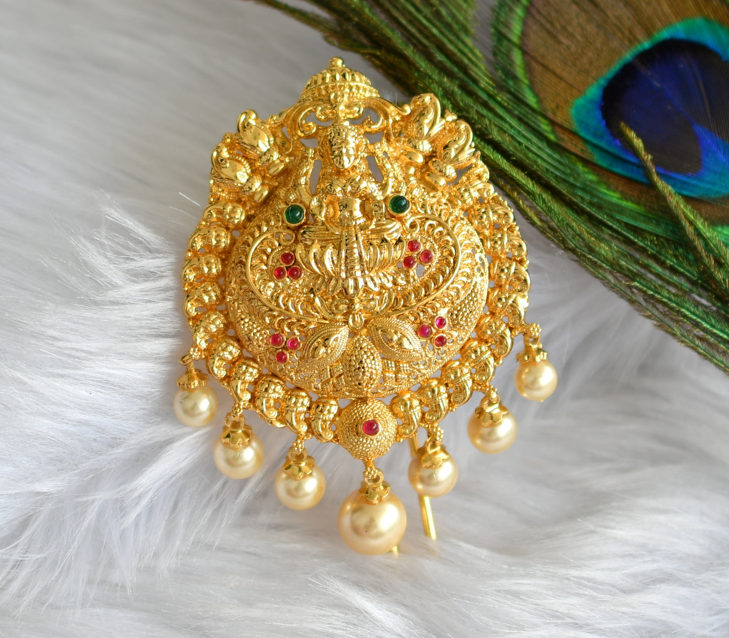 Gold tone Kemp-green Lakshmi Hair Jewel/Jada Billa-dj09692