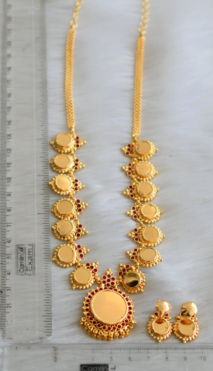 Gold tone pink-green round Kerala style necklace set dj-41165