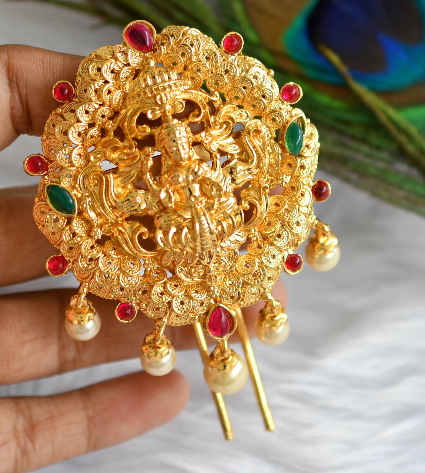 Gold Tone Kemp-green Lakshmi Hair Jewel/Jada billa-dj09690